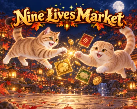 Busya and Simba leap at each other over glowing cards